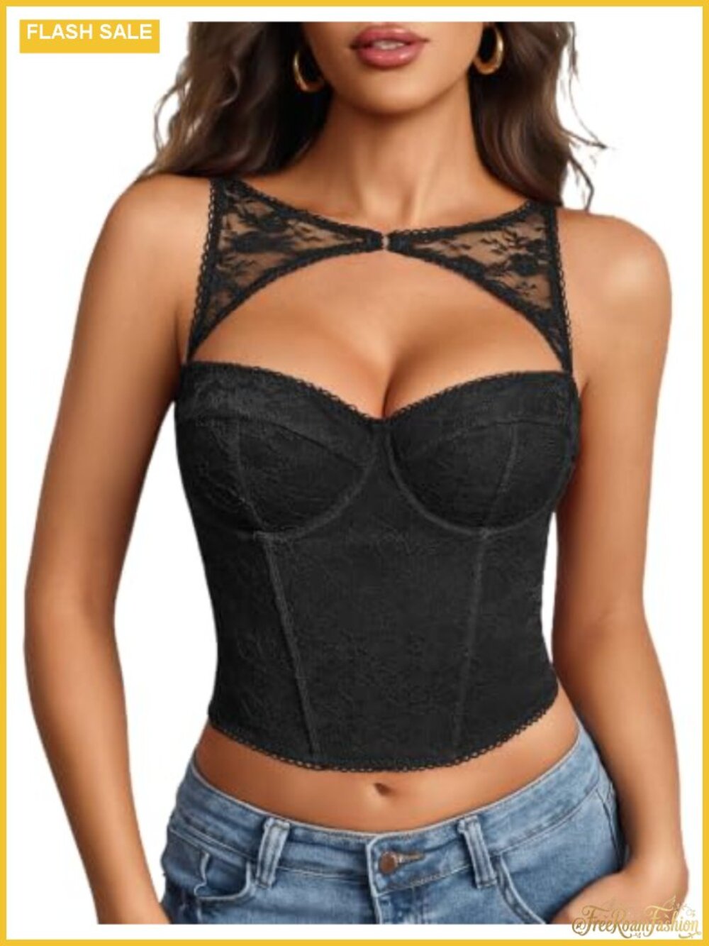 Avidlove Lace Corset Top Cutout Bralette Underwire V-Neck Y2K Sexy